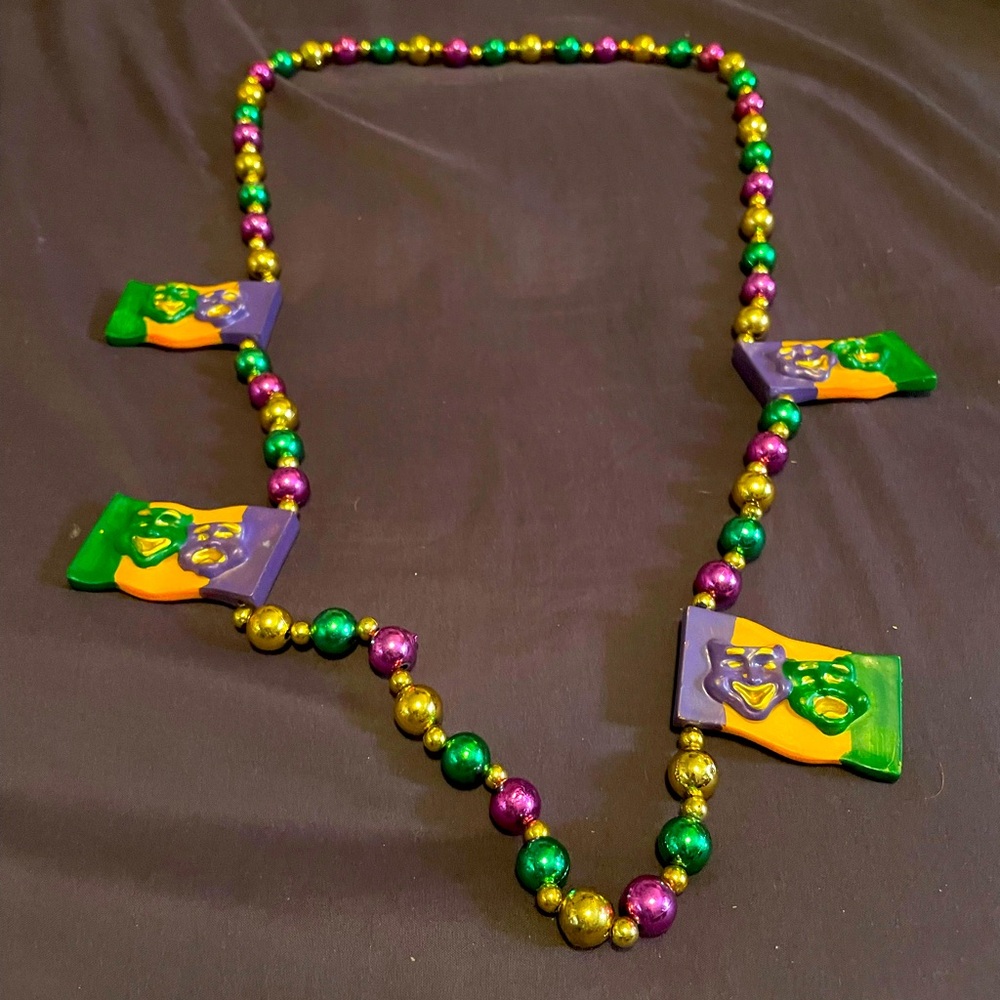 Authentic New Orleans Mardi Gras Beads with Comedy and Tragedy Masks